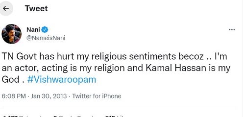 Nani's tweet about Kamal Haasan