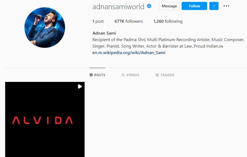 Adnan Sami's Instagram post after he deleted all his Instagram posts in July 2022