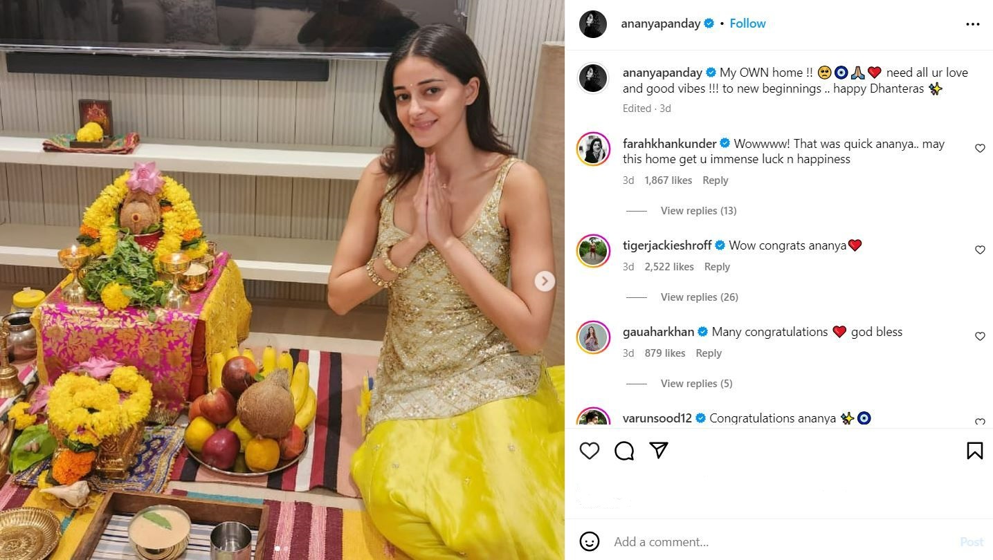 Ananya Panday's Instagram post about her own apartment that she bought in November 2023