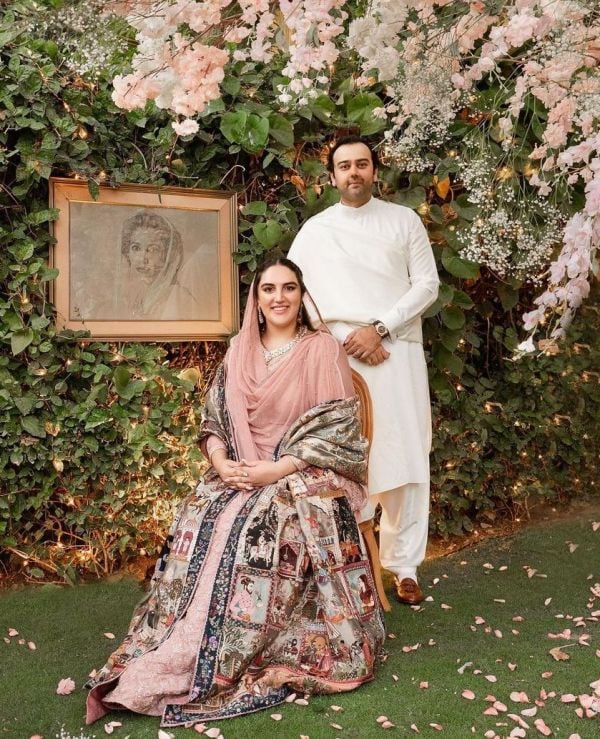 Bakhtawar Bhutto and Mahmood Chaudhry on their engagement day