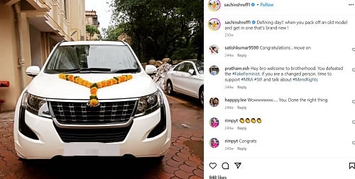Sachin Shroff's Instagram post about his car