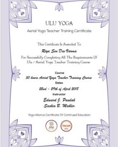 Riya Sen's Aerial Yoga Teacher Training Certificate