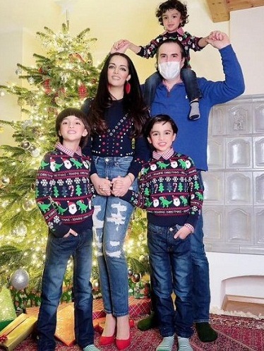 Celina Jaitly with her husband and sons