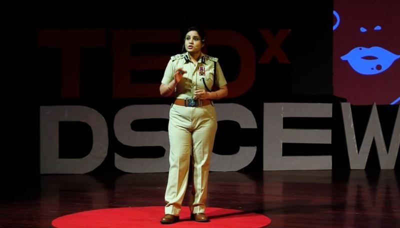 D. Roopa while delivering a speech at TEDxDSCEWomen in 2018