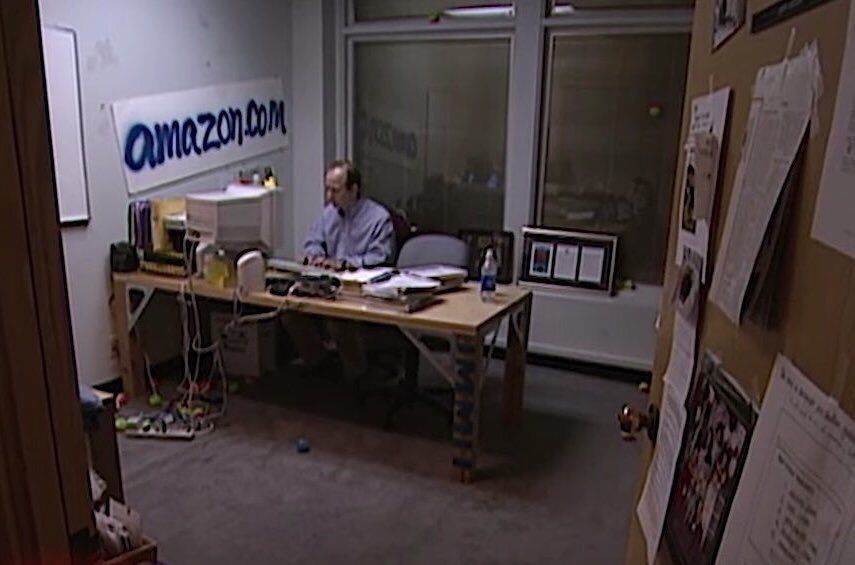 Jeff Bezos working in his first office