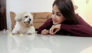 Parul Yadav with her pet dog