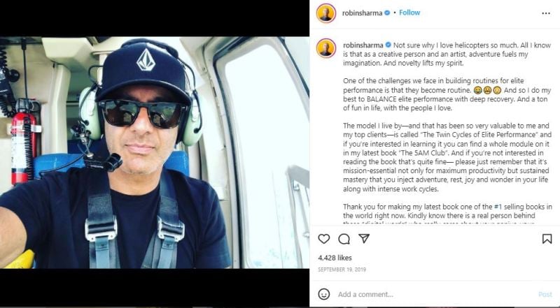 Robin Sharma enjoys a helicopter ride