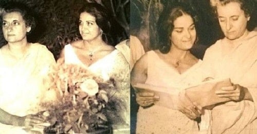 A collage of Kamini Kaushal with Indira Gandhi