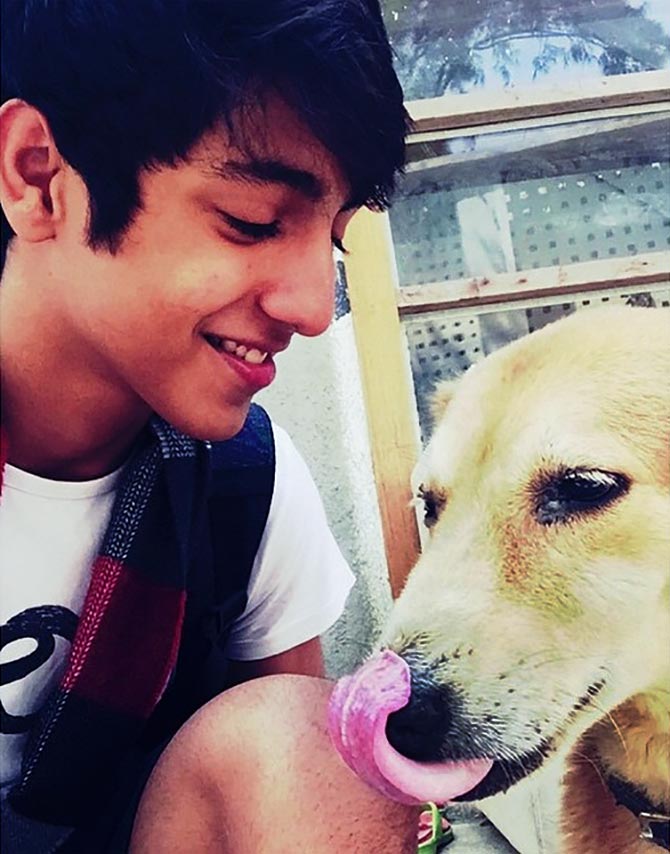 Ahaan Panday with a dog