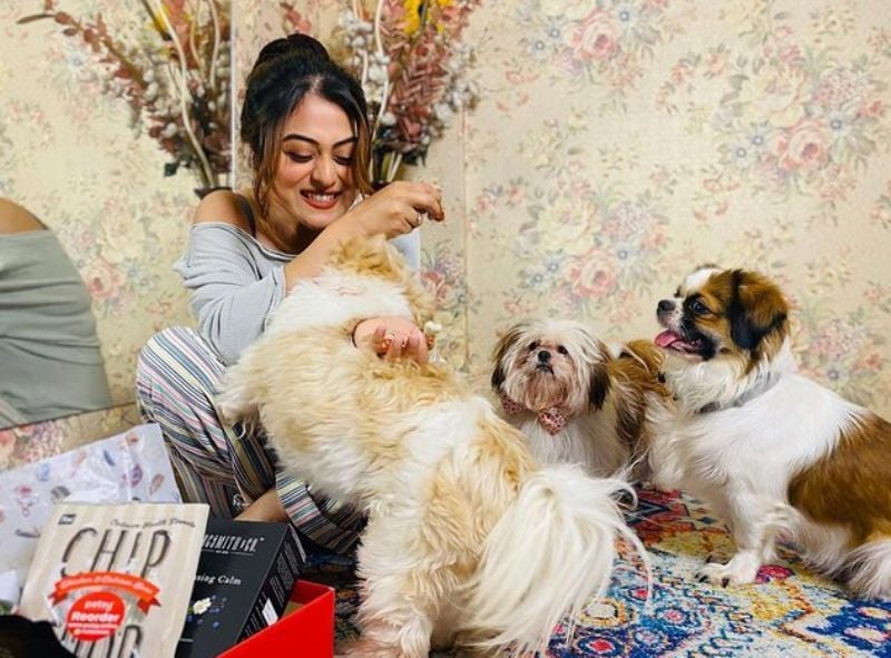 Falaq Naaz with her pet dogs