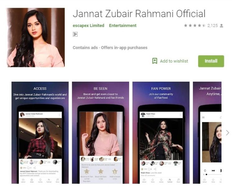 Jannat Zubair Rahmani's app