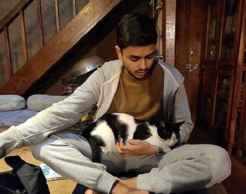 Adarsh Gourav with his Pet Cat