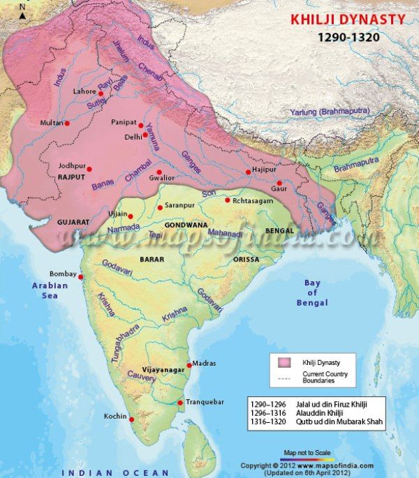 An old map showing Alauddin Khalji's Empire