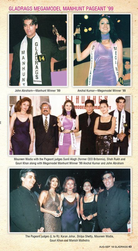 An excerpt from the Gladrags magazine featuring Aanchal Kumar and John Abraham as the winners of Gladrags Manhunt and Megamodel Contest (1999)