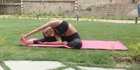 Saher Bamba doing yoga