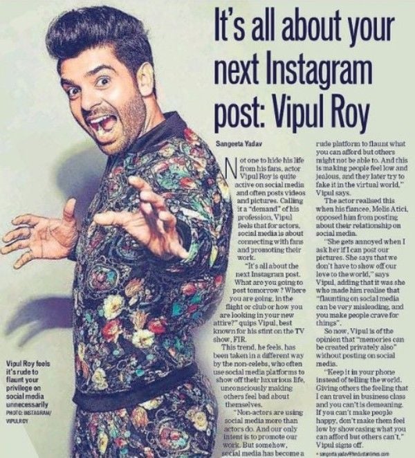 Vipul featured in a newspaper
