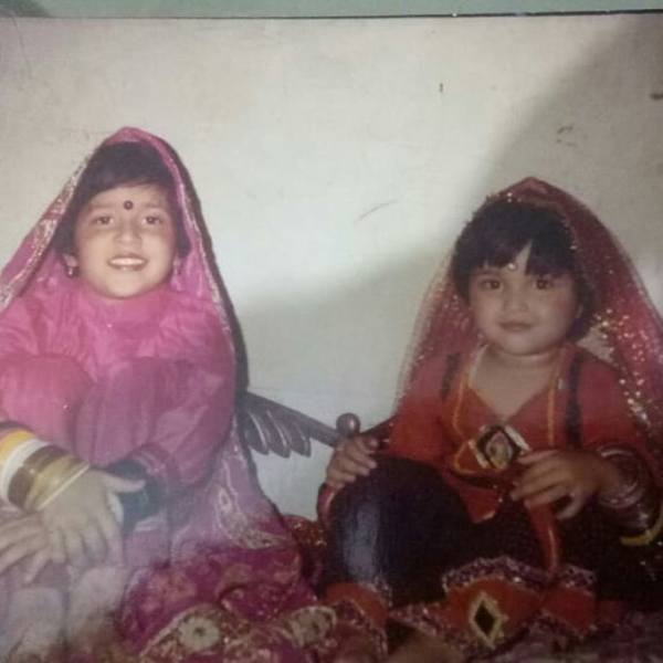 A childhood picture of Mannara Chopra (left) and her sister