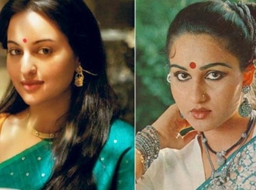 A collage of Sonakshi Sinha and Reena Roy