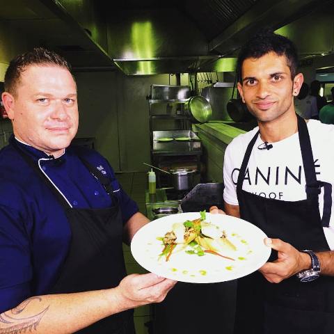 Keshav Maharaj (right) during a cooking session