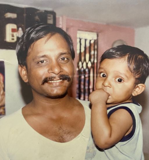 Priyadarshi Pulikonda in childhood with his father