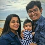 Veena Nair with her husband and son