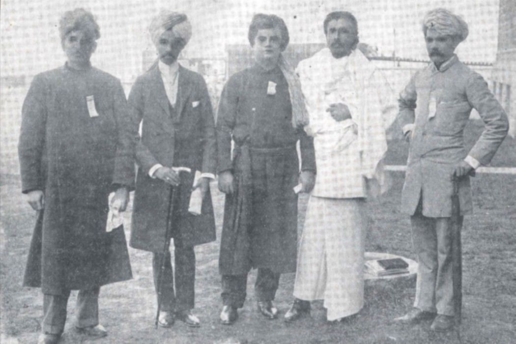 A photo of Swami Vivekananda (in the center) taken while he was with the religious leaders at Parliament of the World's Religions