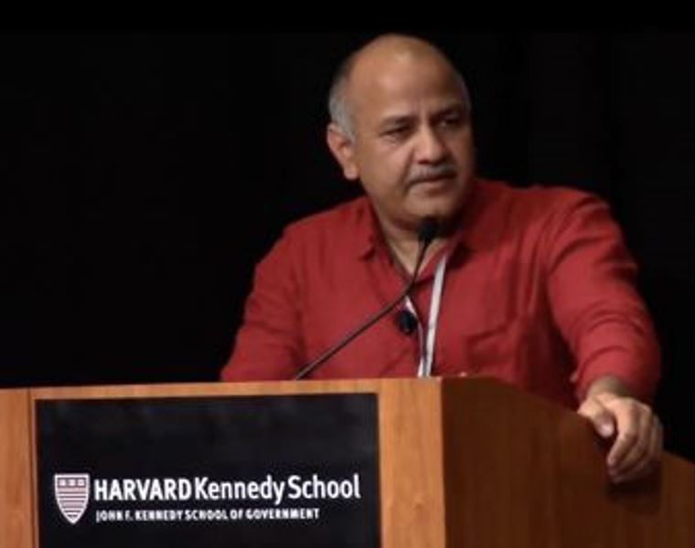 Manish Sisodia giving keynote speech at Harvard Kennedy School