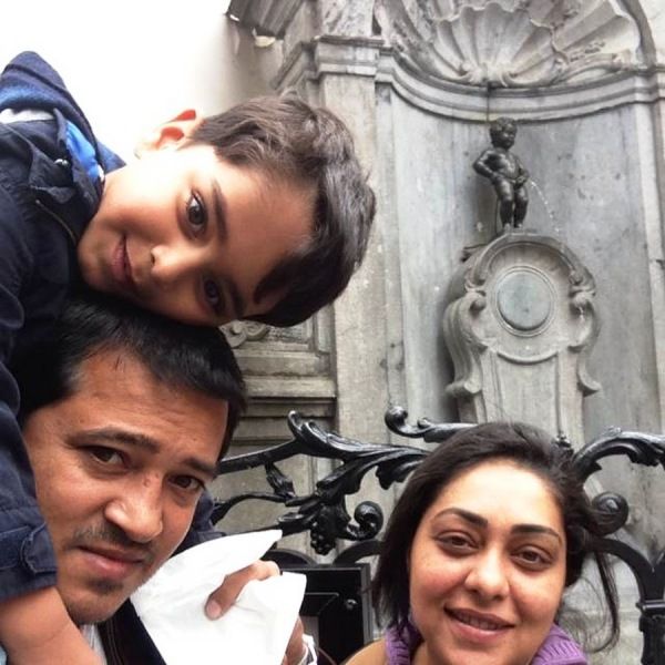 Meghna Gulzar with her husband Govind Sandhu & son Samay Sandhu (top left)