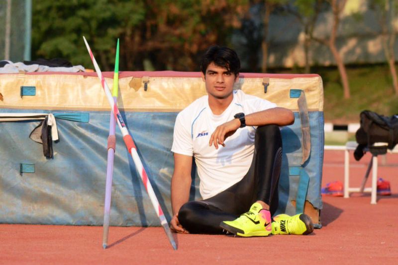 Neeraj Chopra after his practicing session