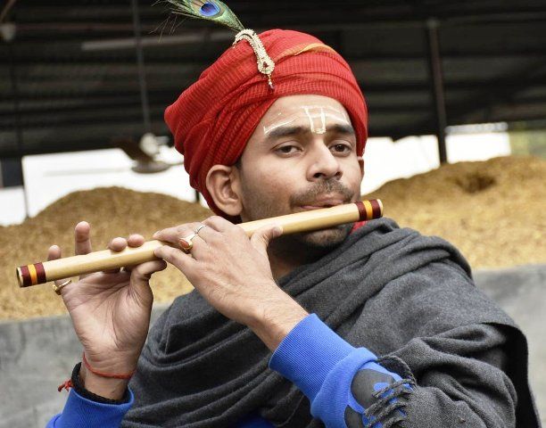 Tej Pratap Yadav Playing the Flute