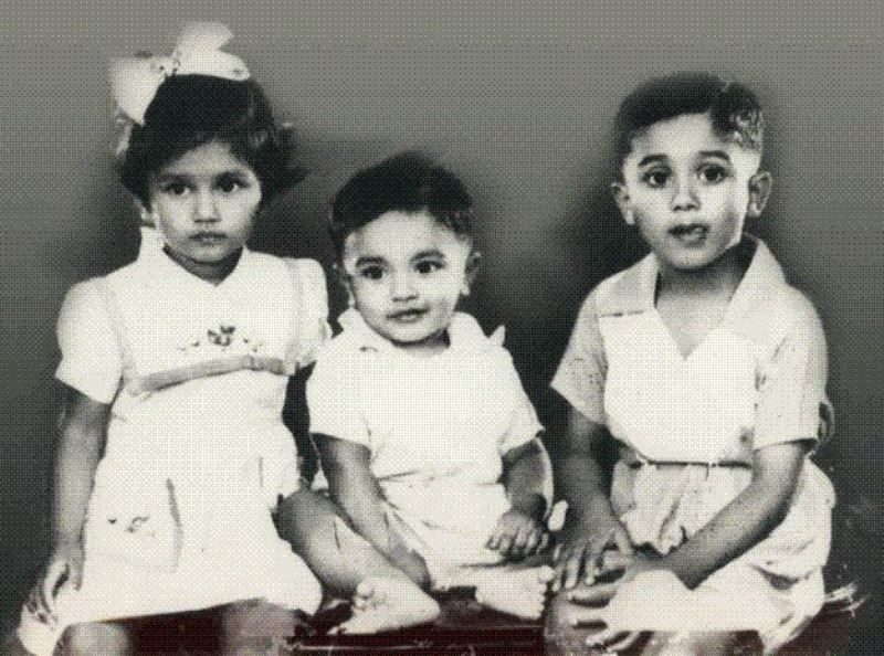 A childhood photo of R. Sarathkumar with his siblings (From left- Mallika, R. Sarathkumar, and Sudarshan)