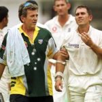 Justin Langer Scored 102 Before Retiring Hurt After He was Strucked On The Helmet By Andrew Caddick's Bouncer