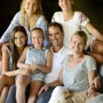 Justin Langer With His Daughters Gracie, Jess, Ali-Rose, Sophie, Wife Sue, And Dog Chilli