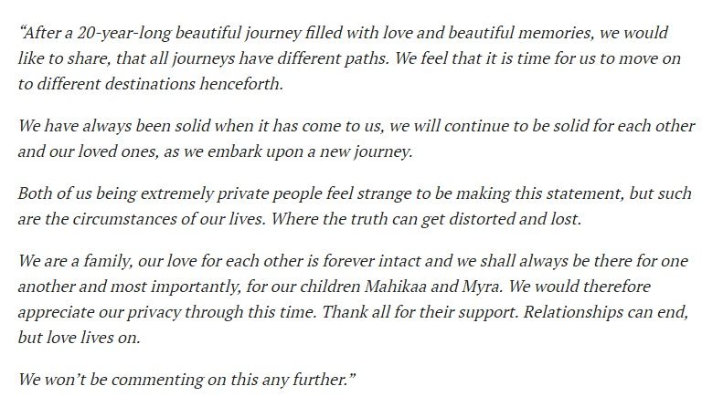 Mehr Jesia and Arjun Rampal's press statement after separation