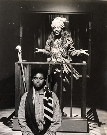 Swanand Kirkire performing in an old theatre drama