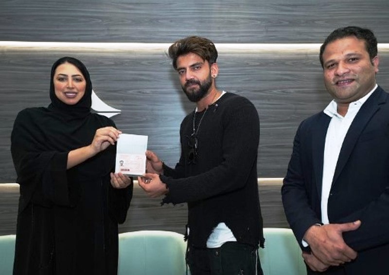 Zaheer Iqbal receiving UAE Golden Visa by Dubai Government officials