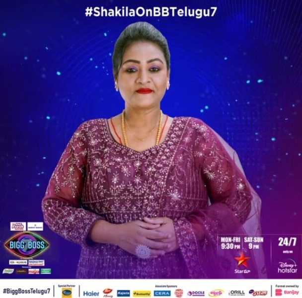 A poster announcing Shakeela's entry as a contestant in Bigg Boss Telugu Season 7