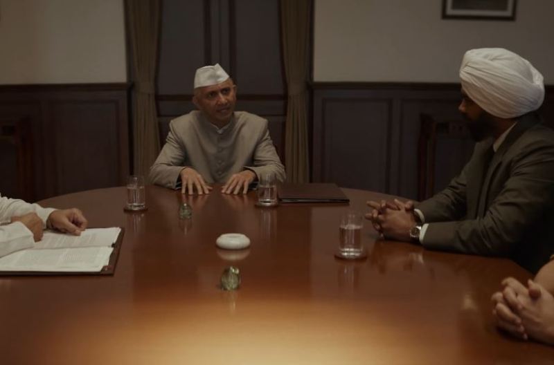 Neeraj Kabi as Jawaharlal Nehru in a still from the film 'Sam Bahadur' (2023)