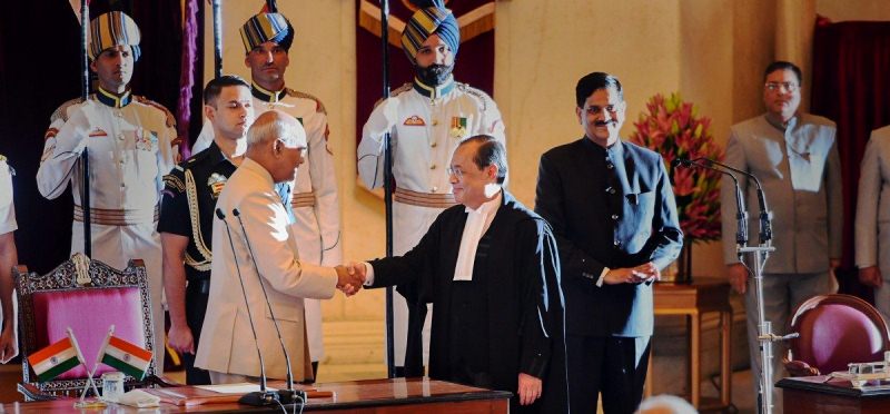 Ranjan Gogoi with Ram Nath Kovind after taking oath as the 46th Chief Justice of India