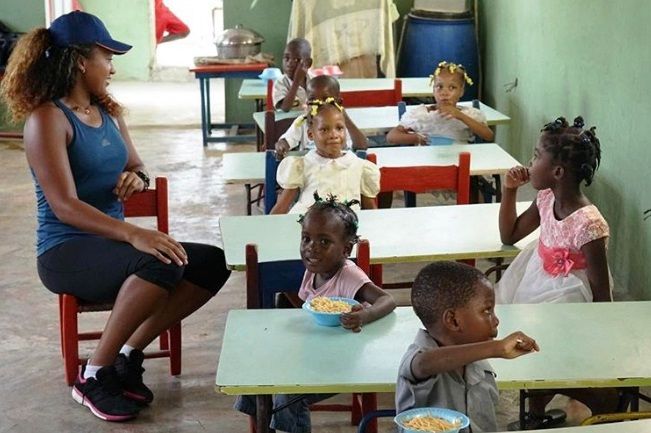 Naomi Osaka at a school in Haiti