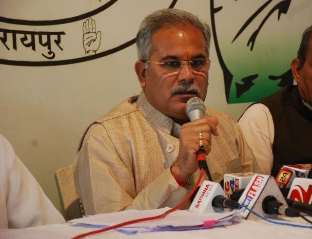 Bhupesh Baghel's photograph taken during a press conference