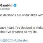 Gautam Gambhir's Retirement Tweet