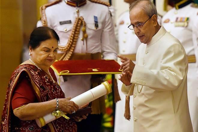Kokilaben Ambani receiving Padma Vibhushan award conferred on her husband