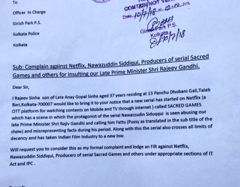 A Copy of the Complaint Against Nawazuddin Siddiqui and the Producers of the Netflix web series Sacred Games