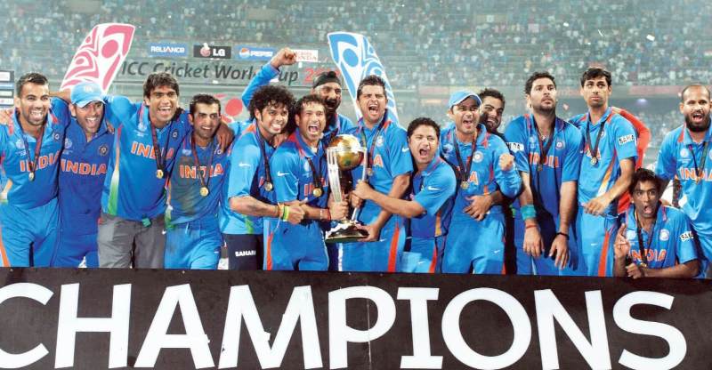 The Indian Squad Holding The 2011 ICC Cricket World Cup Trophy