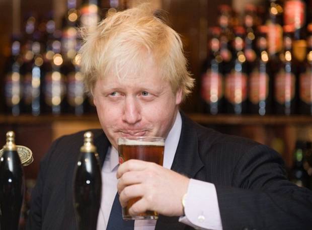 Boris Johnson while drinking beer