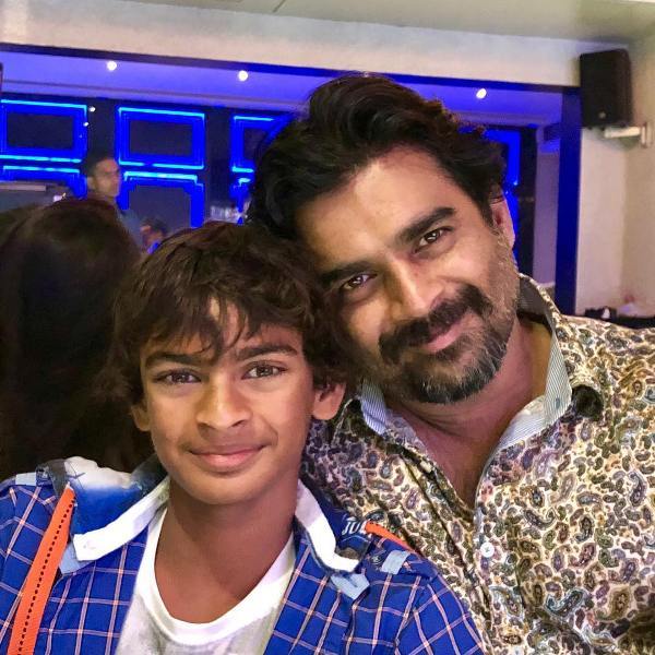 R. Madhavan and his son