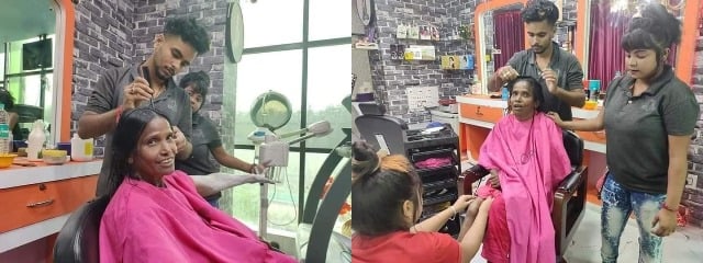 Ranu Mondal at the salon for a makeover