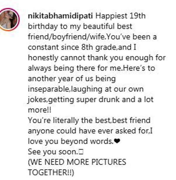 Nikita Bhamidipati's Instagram Post