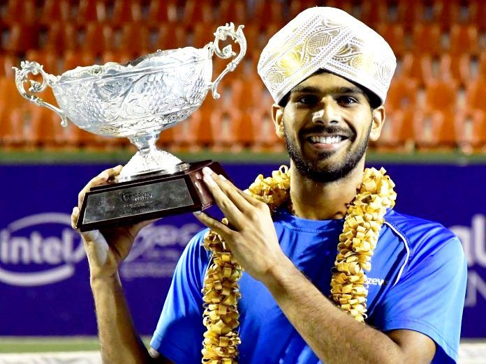 Sumit Nagal with his ATP Challenger Trophy
